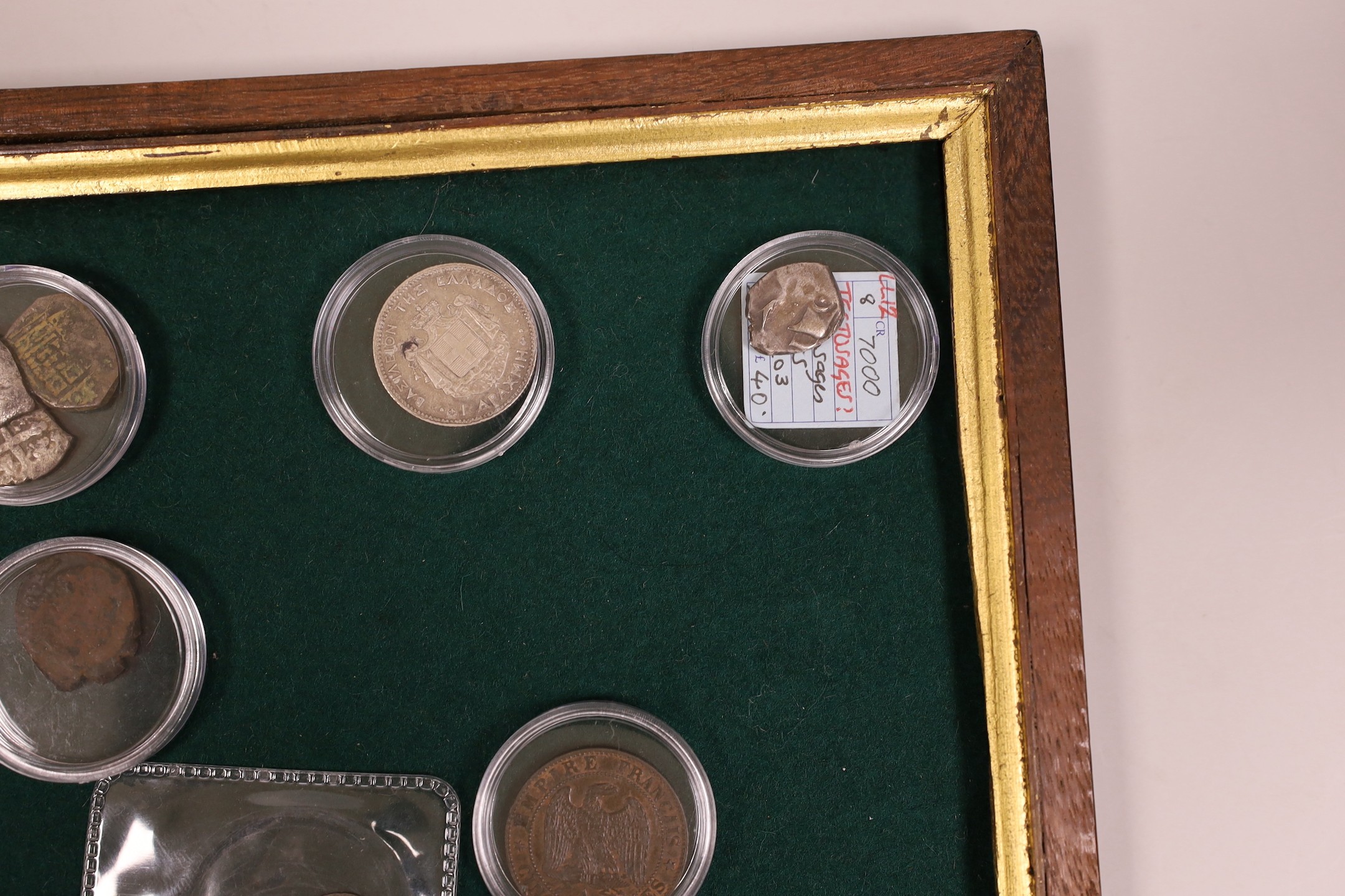World coins - British-India, George V, 1 Rupee, (1911) Pig elephant, UNC, two U.S. one cent planchet die errors, U.S. quarter dollar 1932, Russia 1 rouble 1894, near VF, a Tectosages AR cross coin, European medieval coin
